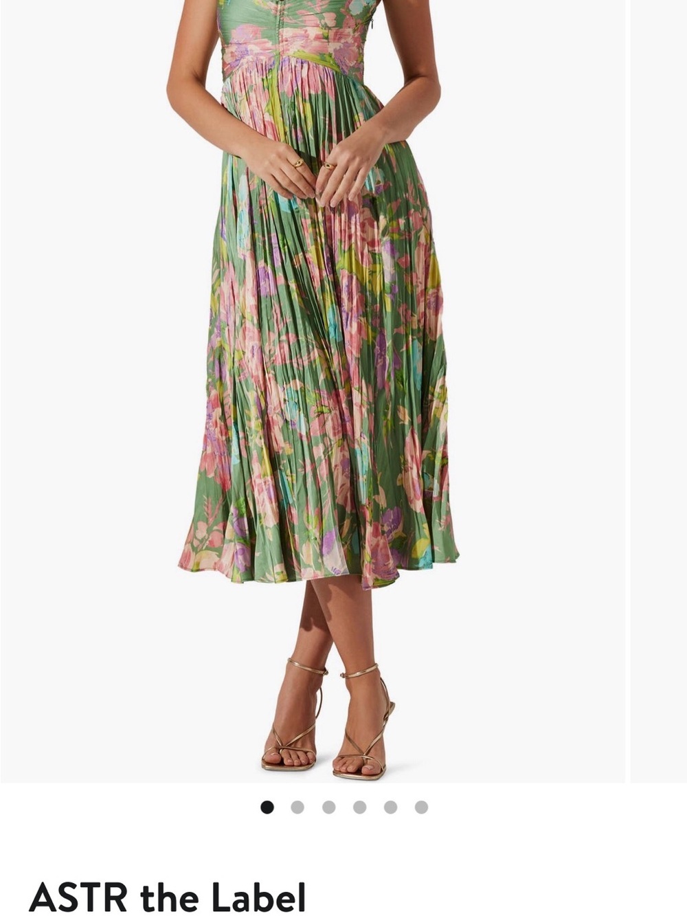 Astr Floral Pleated Midi Skirt in Green and Pink